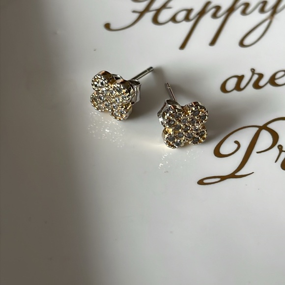 Vintage - Silver Toned 6.7mm CZ Pave Clover Earrings - Picture 3 of 9